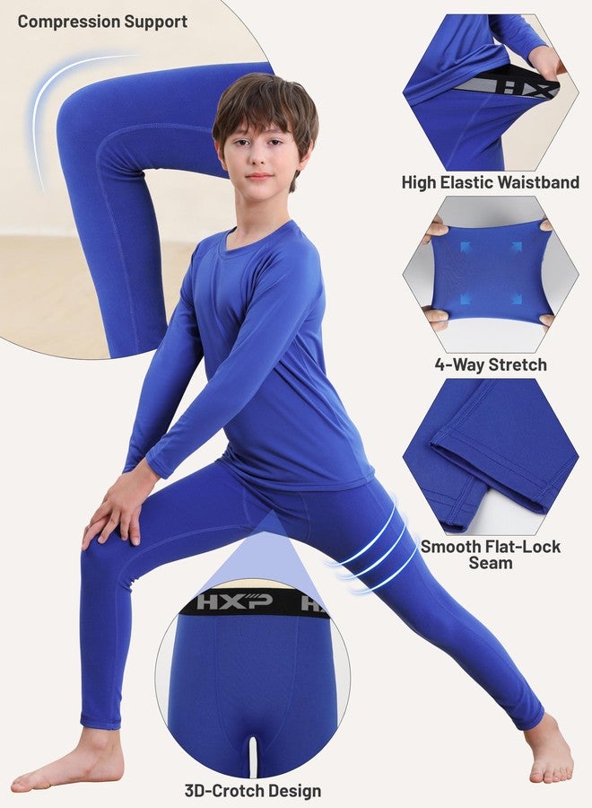 HXP Boys Compression Pants Fleece Lined Boys Leggings for Sports Kids Thermal Pants Youth Compression Pants Tights Color C XL Royal Blue - Image 4