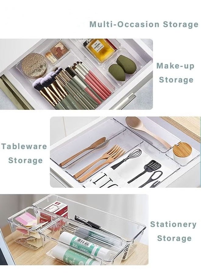 MIXDE 16PCS Clear Plastic Drawer Organizer Set 4 Sizes Desk Drawer Divider Organizers and Storage Bins for Makeup Jewelry Gadgets for Kitchen Bedroom Bathroom Office  - Image 2