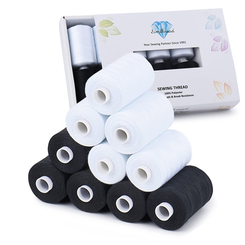 Simthread All Purpose Sewing Thread 10 Spool 5 White 5 Black 1000 Yards Each Bobbin Polyester Thread for Sewing Handy Polyester Sewing Threads for Sewing Machine  White and Black Series - Image 3