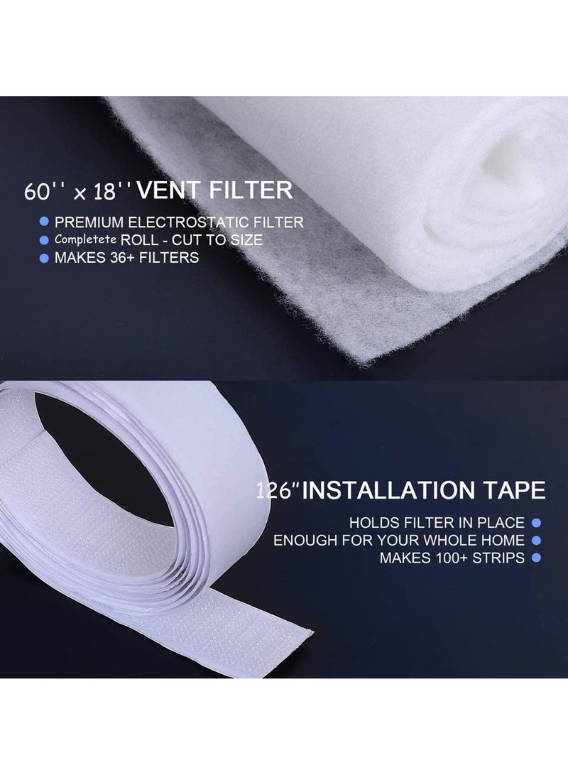 Air Vent Filter Set 60'' x 18'' Electrostatic Media With 126" of Installation Tape 20+ Filters per Roll for HVAC, AC & Heating Intake Registers to Reduce Dust and Allergy (Roll, 18''*60'')  - Image 2