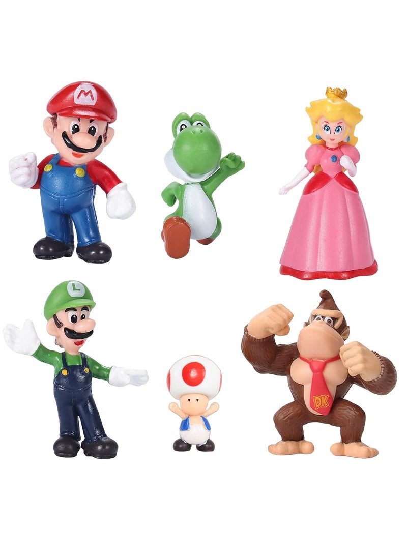 عام 6 عبوات من شخصيات ماريو أكشن، ماريو ولويجي ويوشي وسوبر برينسيس، ألعاب ماريو، هدايا رائعة لعيد الميلاد وأعياد الميلاد (6 قطع (2-7 سم)) - Image 1
