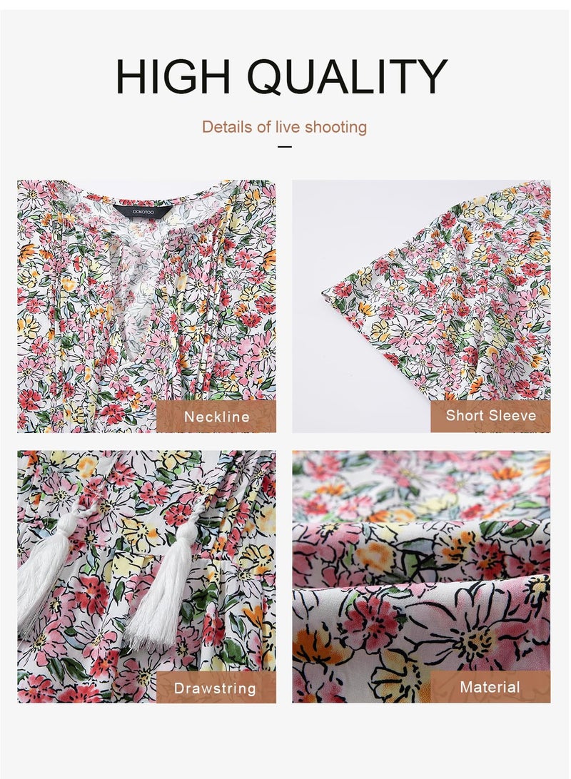 Dokotoo Casual Summer Dresses for Women 2026 Sexy V Neck Short Sleeve Mini Dress Womens Flowy Floral Printed A Line Boho Sundresses Multicoloured Large - Image 5