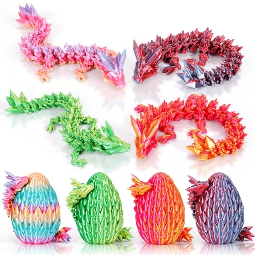 SHUWND 4PCS 3D Printed Dragon Eggs with Dragon InsideMini Easter Eggs Articulated Crystal Fidget ToysEaster Basket StuffersMystery Mythical Pieces 4PCE - Image 1