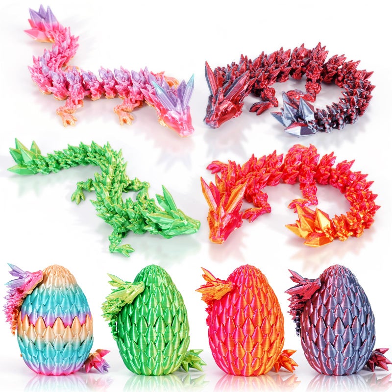 SHUWND 4PCS 3D Printed Dragon Eggs with Dragon InsideMini Easter Eggs Articulated Crystal Fidget ToysEaster Basket StuffersMystery Mythical Pieces 4PCE - Image 4