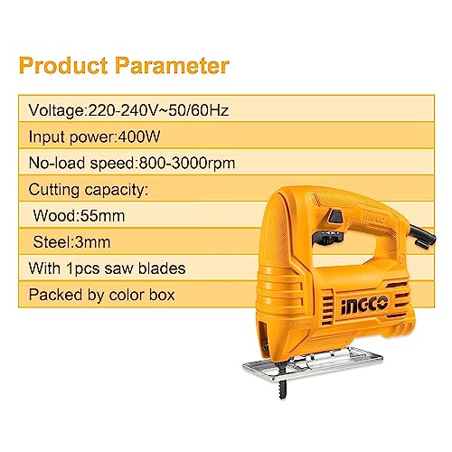 INGCO JS400285 Jig saw 400W JS400285| 400W | 800-3000rpm | With 1pcs saw blades (1 Set) - Image 5
