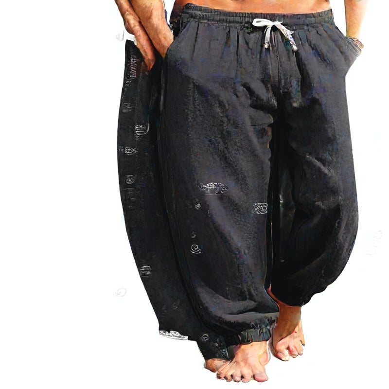 Men's Casual Straight Leg Cotton Linen Pants, Basic Fit Long Trousers - Image 3