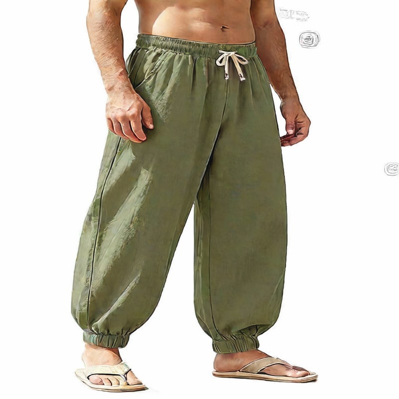 Men's Casual Straight Leg Cotton Linen Pants, Basic Fit Long Trousers - Image 2