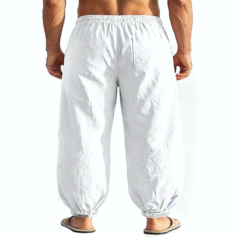 Men's Casual Straight Leg Cotton Linen Pants, Basic Fit Long Trousers - Image 4
