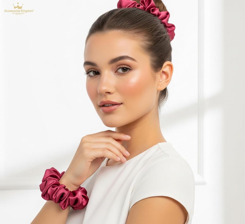 Accessorize Kingdom Premium Hair Scrunchie for Women| Scrunchies for Girls | Scrunchies for Thick, Curly, & Fine Hair | Soft & Smooth Hair Ties (Raspberry pink, Pack of 12) - Image 3