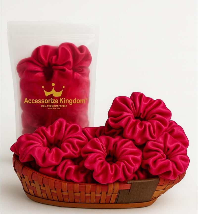 Accessorize Kingdom Premium Hair Scrunchie for Women| Scrunchies for Girls | Scrunchies for Thick, Curly, & Fine Hair | Soft & Smooth Hair Ties (Raspberry pink, Pack of 12) - Image 1