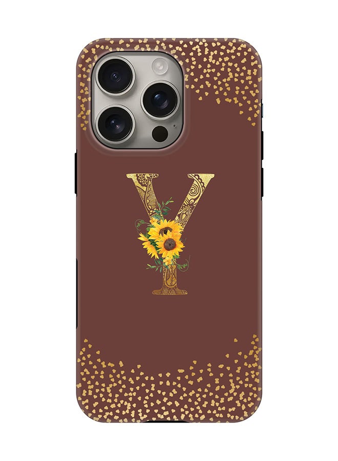 Stylizedd Tough Pro Magnetic Case for iPhone 16 Pro, Dual Layer hybrid PC + TPU Mobile Cover Matte - Custom Floral Monogram - Y  (Brown ) - Image 1