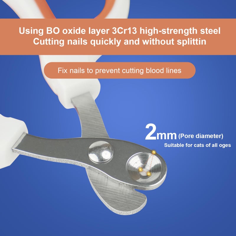 Vesslam Cat Nail Clippers with Circular Cut Hole -Avoid Over Cutting Pet Nail Clippers -Sharp Angled Blade Professional Paw Trimmer Set for Novice Pet Families (Orange) - Image 5