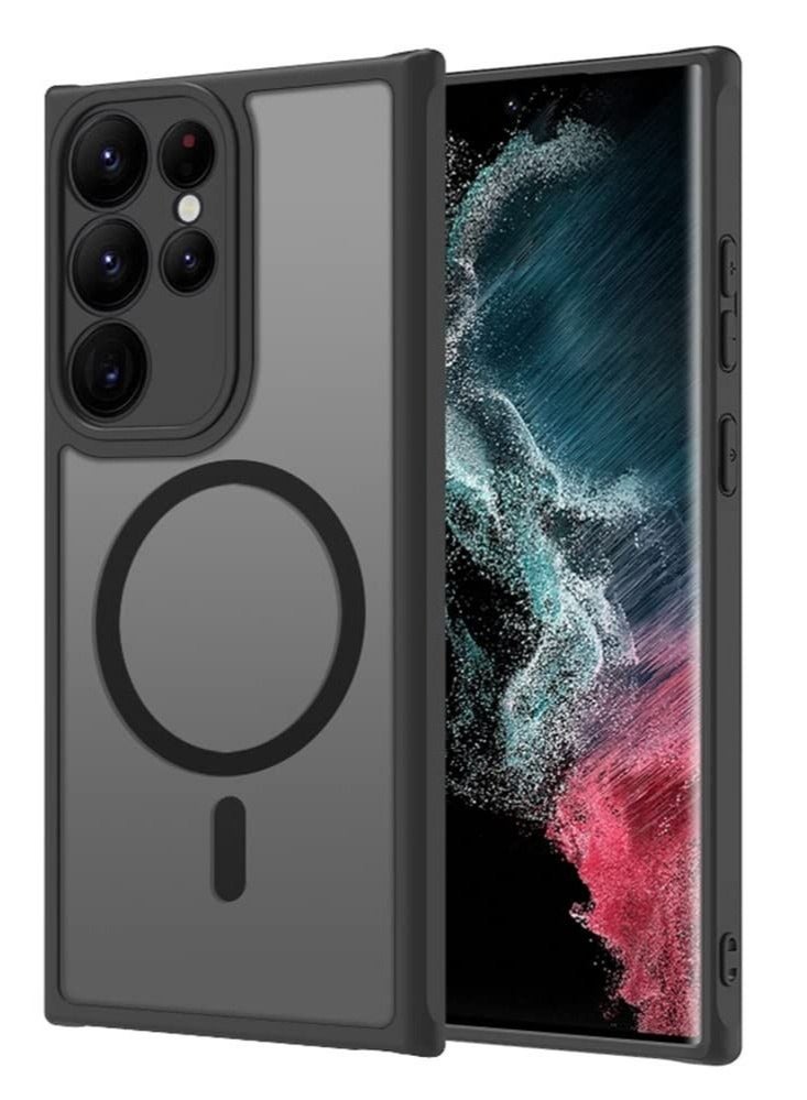 كابتن تيك for Galaxy S23 Ultra Magnetic Case Compatible with Magsafe Wireless Chager, Anti-Fingerprints Black Frame with Frosted Back Cover Camera Protection Shockproof Case - Image 1