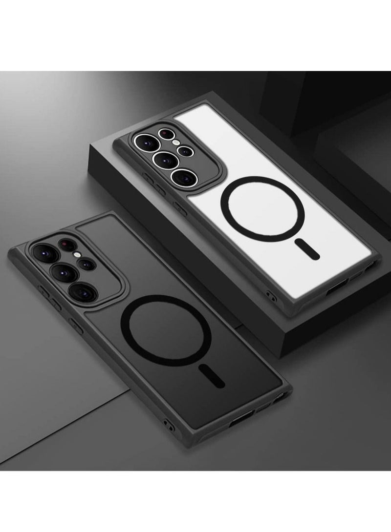 كابتن تيك for Galaxy S23 Ultra Magnetic Case Compatible with Magsafe Wireless Chager, Anti-Fingerprints Black Frame with Frosted Back Cover Camera Protection Shockproof Case - Image 2