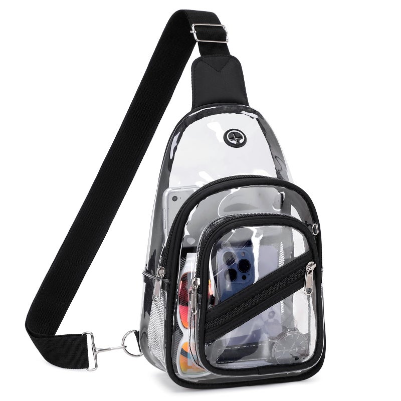 ASKSKY Clear Bag for Stadium Events Clear Purse Bag for Women Men Waterproof PVC Crossbody Fanny Pack for Concert Sport Hiking Travel Black - Image 2