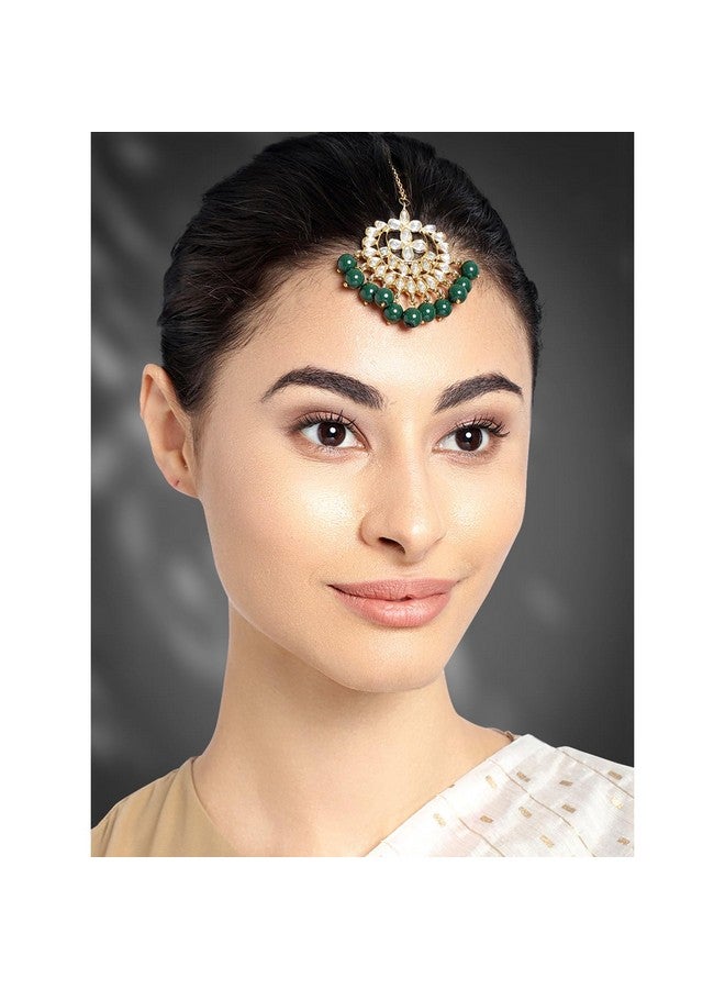 Peora Gold Plated Kundan Pearl Maang Tikka for Women Bridal Wedding Indian Traditional Jewellery - Image 2