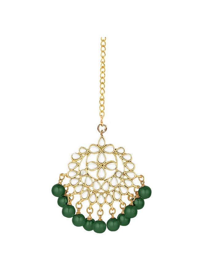 Peora Gold Plated Kundan Pearl Maang Tikka for Women Bridal Wedding Indian Traditional Jewellery - Image 1