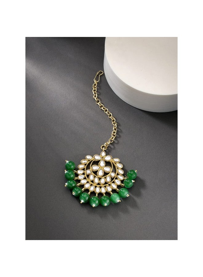 Peora Gold Plated Kundan Pearl Maang Tikka for Women Bridal Wedding Indian Traditional Jewellery - Image 3