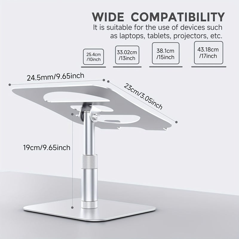 Adjustable Height Laptop Stand Ergonomic Desktop Projector Mount Silvery Aluminum Alloy Cooling Base Compatible with Laptops Tablets Up To 17 Inches For iPad Pro Air Mini And Reading Devices - Image 2