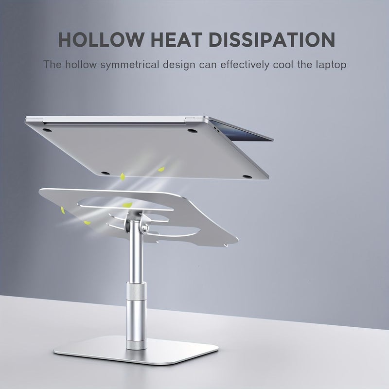 Adjustable Height Laptop Stand Ergonomic Desktop Projector Mount Silvery Aluminum Alloy Cooling Base Compatible with Laptops Tablets Up To 17 Inches For iPad Pro Air Mini And Reading Devices - Image 3