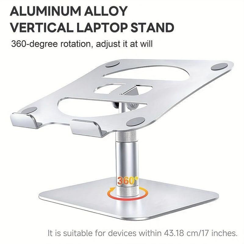 Adjustable Height Laptop Stand Ergonomic Desktop Projector Mount Silvery Aluminum Alloy Cooling Base Compatible with Laptops Tablets Up To 17 Inches For iPad Pro Air Mini And Reading Devices - Image 1