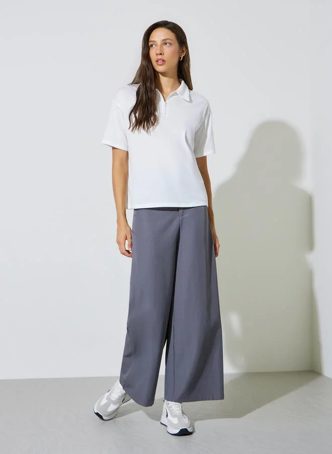 ستايلي White Relaxed Quarter-Zip Polo T-Shirt