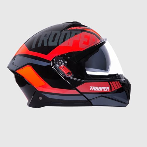 STUDDS Trooper DV D1 ISI and DOT Certified Gloss Finish Flip-up Full Face Helmet for Men and Women with Inner Sun Visor (Black N8 M) - Image 2