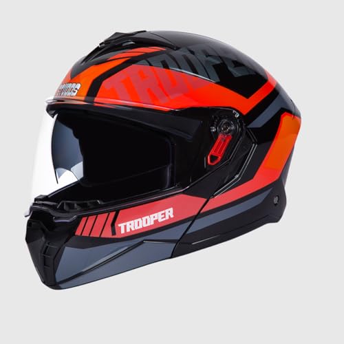 STUDDS Trooper DV D1 ISI and DOT Certified Gloss Finish Flip-up Full Face Helmet for Men and Women with Inner Sun Visor (Black N8 M) - Image 1