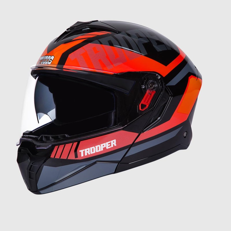 STUDDS Trooper DV D1 ISI and DOT Certified Gloss Finish Flip-up Full Face Helmet for Men and Women with Inner Sun Visor (Black N8 M) - Image 4