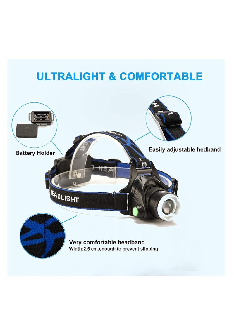 NNEWVANTE - Led Head Torch Headlamp 1000 High Lumens Head Torches With 3 Light Modes, Adjustable & Zoomable Headlights For Safety & Durable Use, Suitable For Camping, Hiking, Running - Super Bright Flas - Image 1