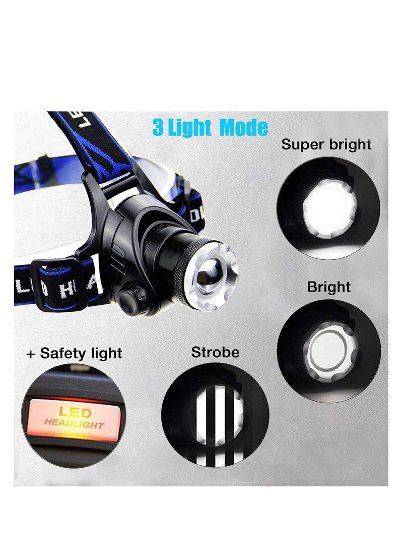 NNEWVANTE - Led Head Torch Headlamp 1000 High Lumens Head Torches With 3 Light Modes, Adjustable & Zoomable Headlights For Safety & Durable Use, Suitable For Camping, Hiking, Running - Super Bright Flas - Image 1
