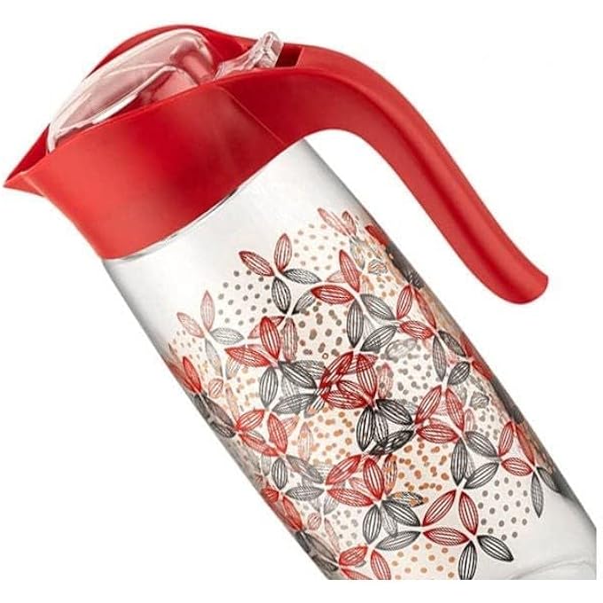 QLUX Amfora Patterned Pitcher 1600 Cc Lass Pitcher Water Pitcher With Lid Iced Tea Pitcher Easy Clean Heat Resistant Glass Jug For Juice Milk Cold Or Hot Beverages C00239  Red - Image 2