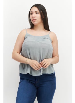 Women Scoop Neck Sleeveless Textured Tank Top, Sage Green