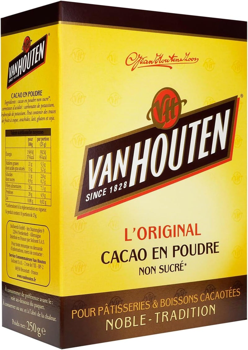 Van Houten Gourmet Cocoa Powder 8.8oz (250g) - Unsweetened 100% Cocoa for Baking and Beverages - Image 2