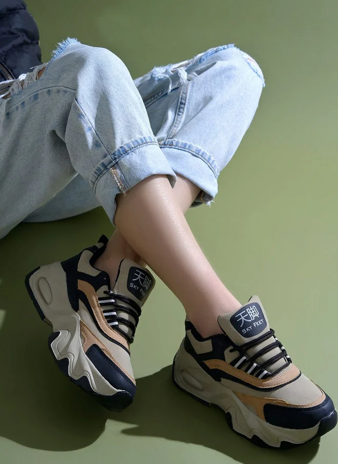 Shoetopia Sky Feet Colourblocked Chunky Sole Sneakers for Women