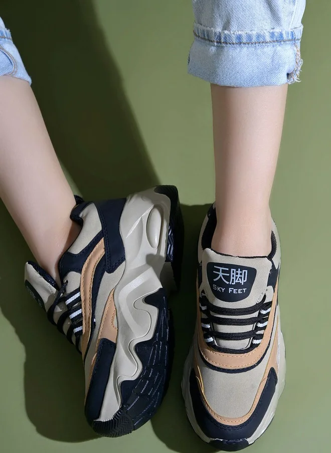 Shoetopia Sky Feet Colourblocked Chunky Sole Sneakers for Women