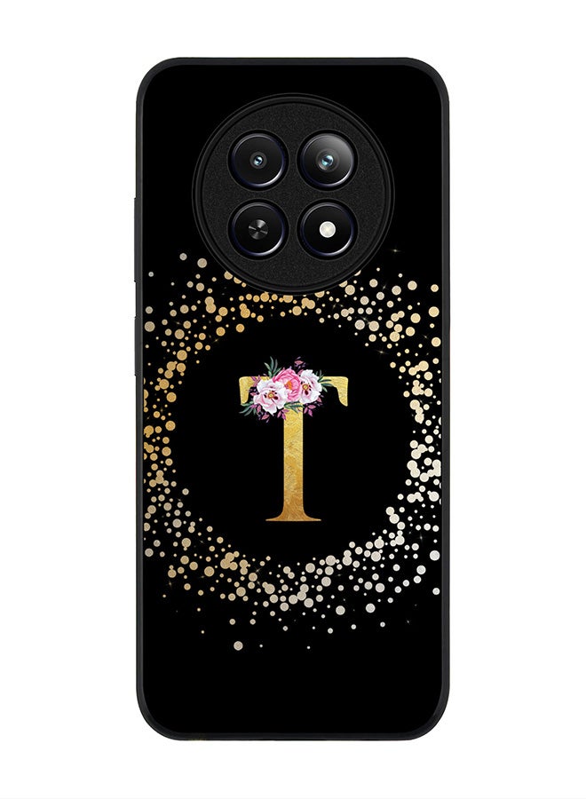 Stylizedd Rugged Black edge case for Realme 12 / Realme 12x, Slim fit Case Flexible Cover - Custom Monogram Initial Letter Floral Pattern Alphabet - T ( Black ) - Image 1