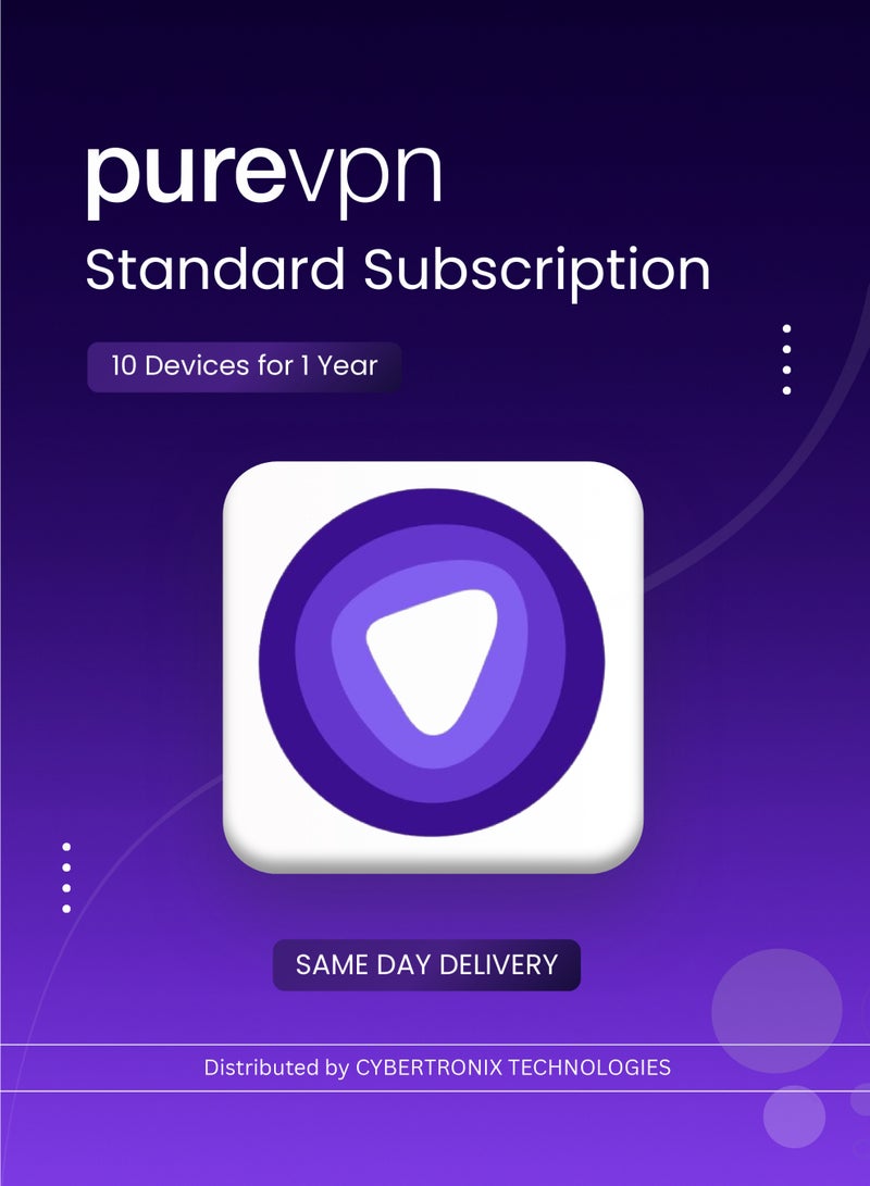 PureVPN Standard Subscription | 10 Devices for 1 Year | Digital License | SAME DAY DELIVERY