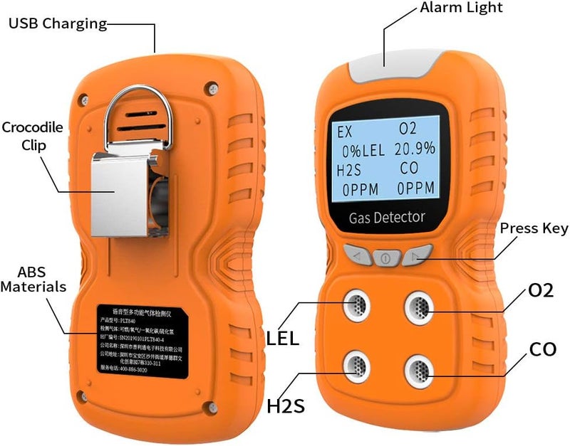 XLA Alert Portable Gas Detector, Gas Clip 4 Gas Monitor Meter Tester Analyzer, Rechargeable LCD Display Sound Light Shock Air Quality Tester, 2 Year Detector… - Image 4