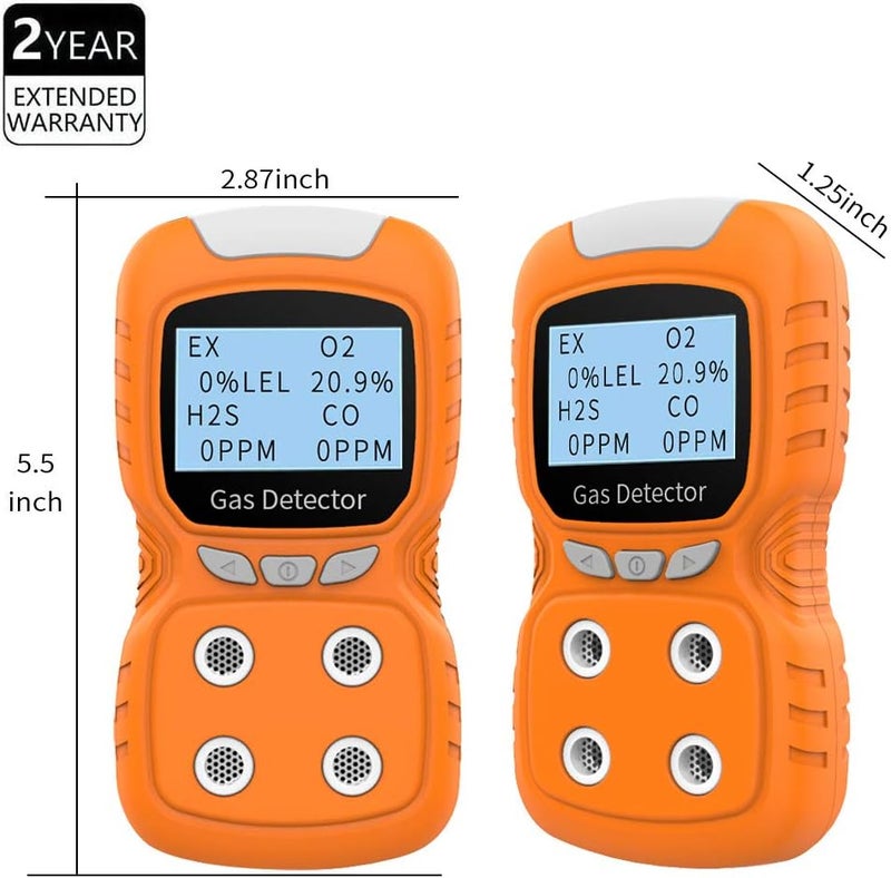XLA Alert Portable Gas Detector, Gas Clip 4 Gas Monitor Meter Tester Analyzer, Rechargeable LCD Display Sound Light Shock Air Quality Tester, 2 Year Detector… - Image 2
