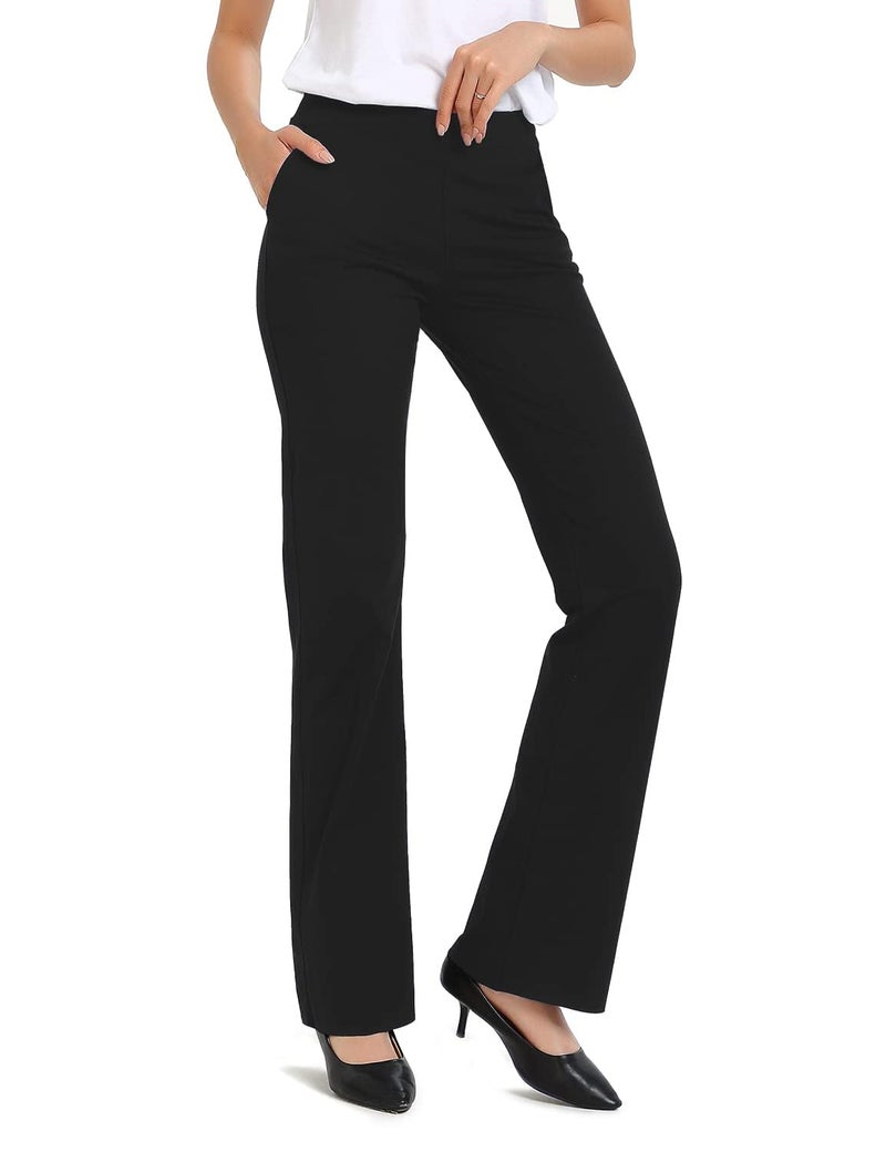 Safort 31" 34" Women Bootcut Yoga Tall Dress Pants Flare Long Trousers Work Stretchy Business Casual Slacks Pockets, 34", Black, M - Image 1