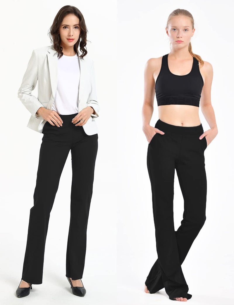 Safort 31" 34" Women Bootcut Yoga Tall Dress Pants Flare Long Trousers Work Stretchy Business Casual Slacks Pockets, 34", Black, M - Image 2