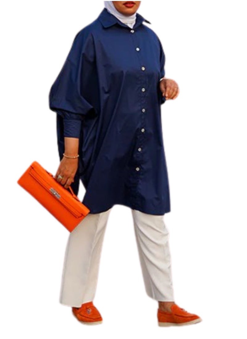 Jimmy Le Bond - Women’s Plain Oversized High Low Shirt With Button Closure And Long Sleeves - Image 1