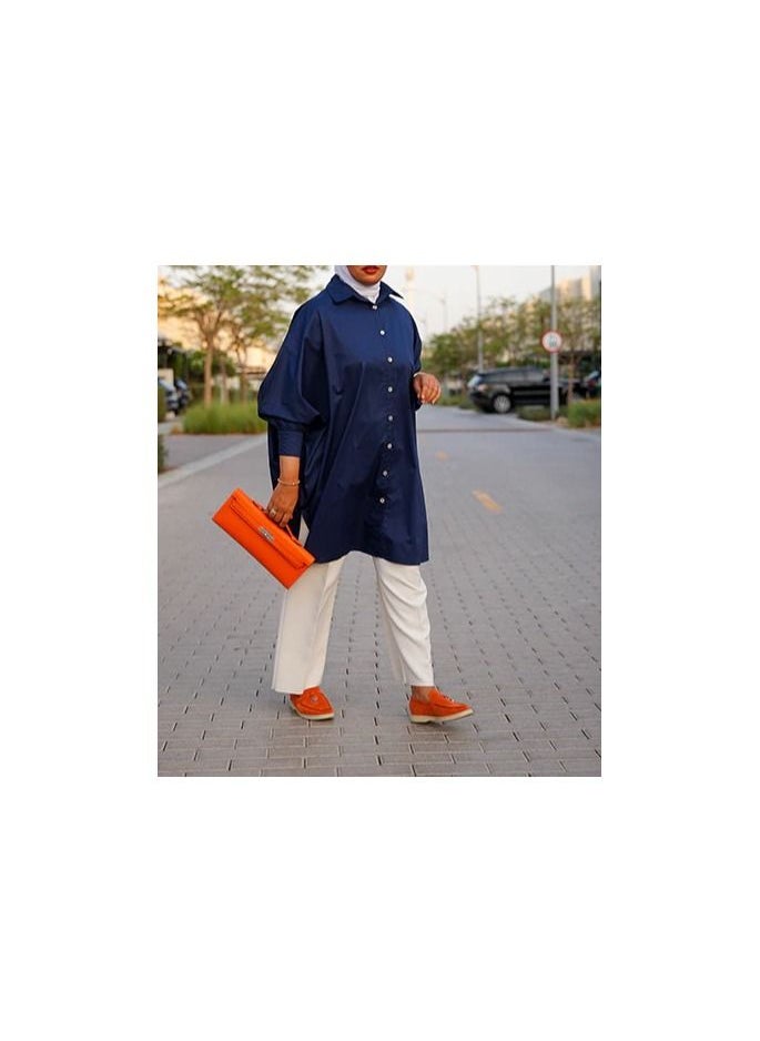 Jimmy Le Bond - Women’s Plain Oversized High Low Shirt With Button Closure And Long Sleeves - Image 1