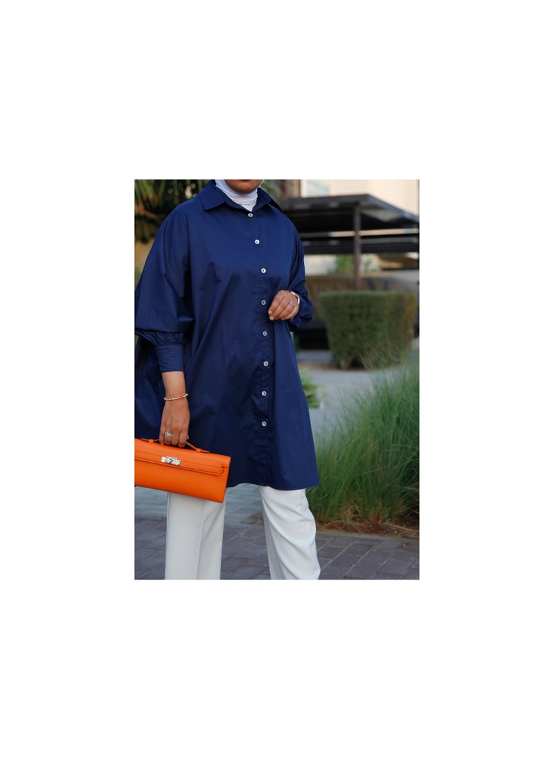 Jimmy Le Bond - Women’s Plain Oversized High Low Shirt With Button Closure And Long Sleeves - Image 1