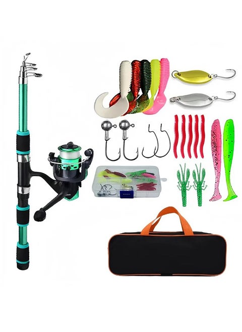 Fishing Pole Set Full Kits With Telescopic Fishing Rod And Spinning Reel Baits Hooks Travel Pole Set