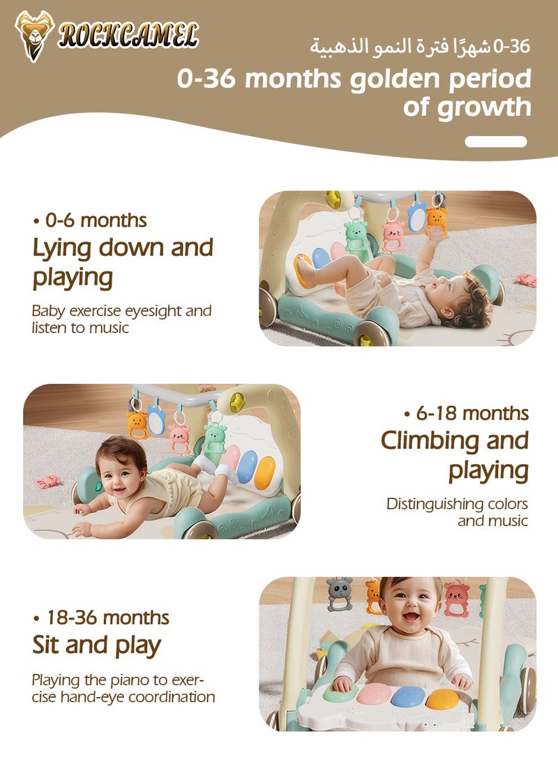 ROCKCAMEL سجادة ألعاب رياضية للأطفال، سجادات صالة الألعاب الرياضية للبيانو مع موسيقى وأضواء، سجادة وقت بطن سميكة طويلة قابلة للفصل 90 سم، ألعاب تعليمية إلكترونية موسيقية، مركز أنشطة للرضع والأطفال الصغار - Image 3
