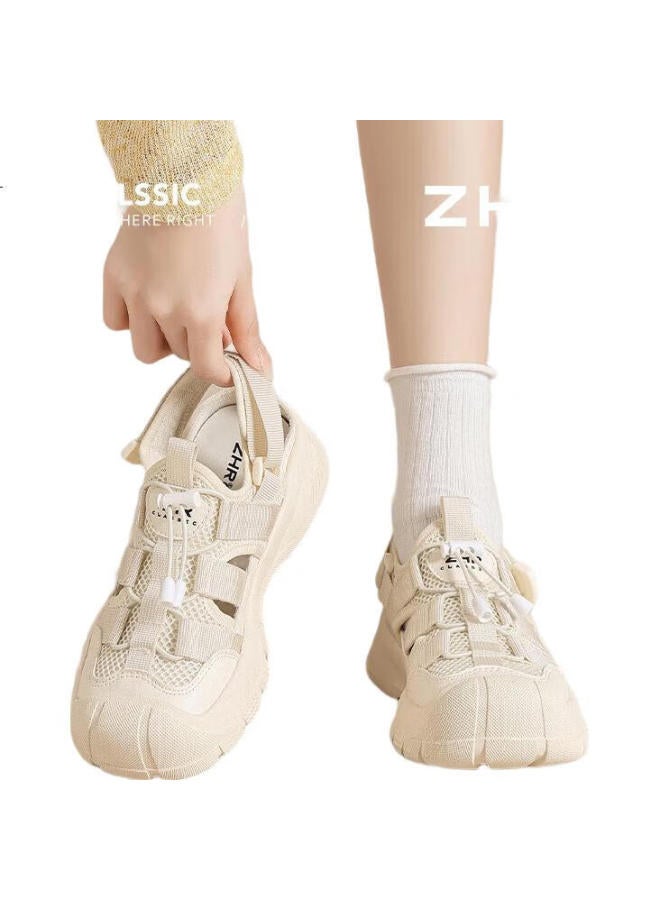 ZHR Summer Women'S Outdoor Hollow Breathable Hiking Shoes Women'S Sports Thick-Soled Casual Shoes Ks102 Beige Size 36 - Image 2