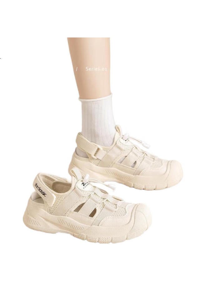 ZHR Summer Women'S Outdoor Hollow Breathable Hiking Shoes Women'S Sports Thick-Soled Casual Shoes Ks102 Beige Size 36 - Image 3