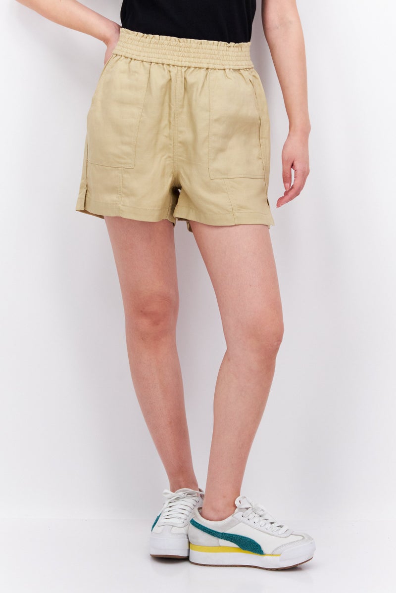 ESPRIT Women Solid Pull On Basic Shorts, Beige - Image 1